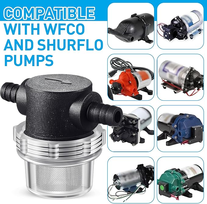 Water Pump Strainer, 3/8 Inch Hose Barb In-Line Strainer Twist-On Sprayer Filter for Water Pump 12V DC 80 PSI RV Camper Marine Boat Lawn