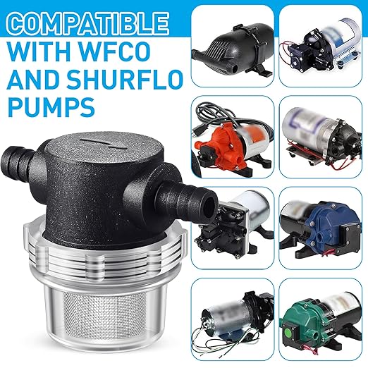 1/2 Inches Water Pump Strainer, Compatible with 3/8 Inches Hose Barb In-Line Strainer Twist-On Pipe Sprayer Filter for Water Pump 12V Direct Current 80 PSI RV Camper Marine Boat Lawn (2)