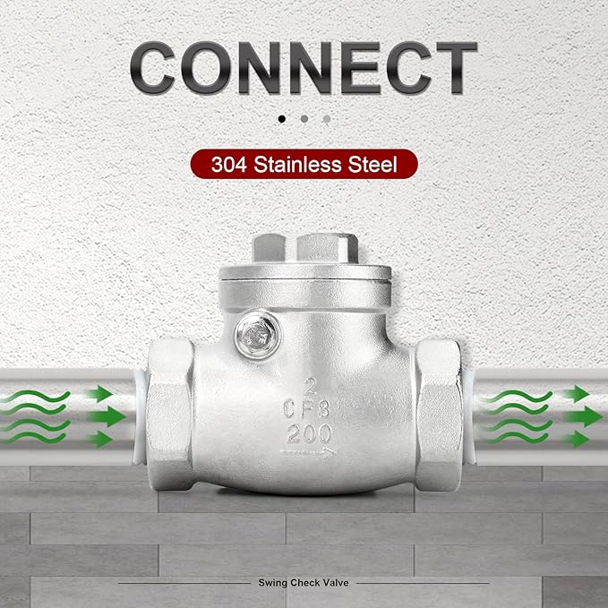 TAISHER 1PCS 304 Stainless Steel 2" NPT Female Swing Check Valve，Backflow Prevention, One Way Check Valve CF8 WOG 1000