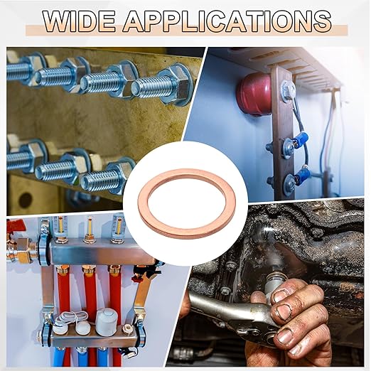 uxcell 75Pcs M12 Flat Washer Copper Washer Sealing Rings, 12mm ID 16mm OD 1mm Thickness Copper Crush Washers Metric Sealing Gasket for Plumbing Machinery Automotive