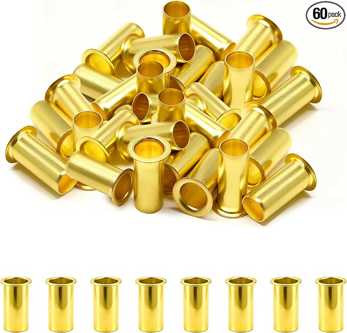 Siptenk 60PCS Brass Compression Tube Inserts for OD 3/8", Insert Tube Support Compression Sleeve Fitting, Sleeve Ferrules for Oil Water Air Pipe
