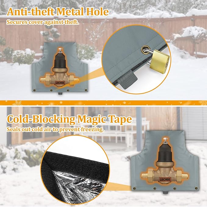 Backflow Preventer Insulated Cover (5°F) for Winter Freeze Protection, 14" W x 13" H Thickened Pressure Reducing Value & Well Pump Cover, Outdoor Waterproof Insulation Pouch for Sprinkler Valve, Grey