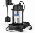 AQUASTRONG 3/4 HP Sump Pump Submersible, 4890 GPH Stainless Steel and Cast Iron Sump Pump, Automatic Integrated Vertical Float Switch with Piggy-back Plug,1-1/2" NPT Discharge Subpumps for Basement