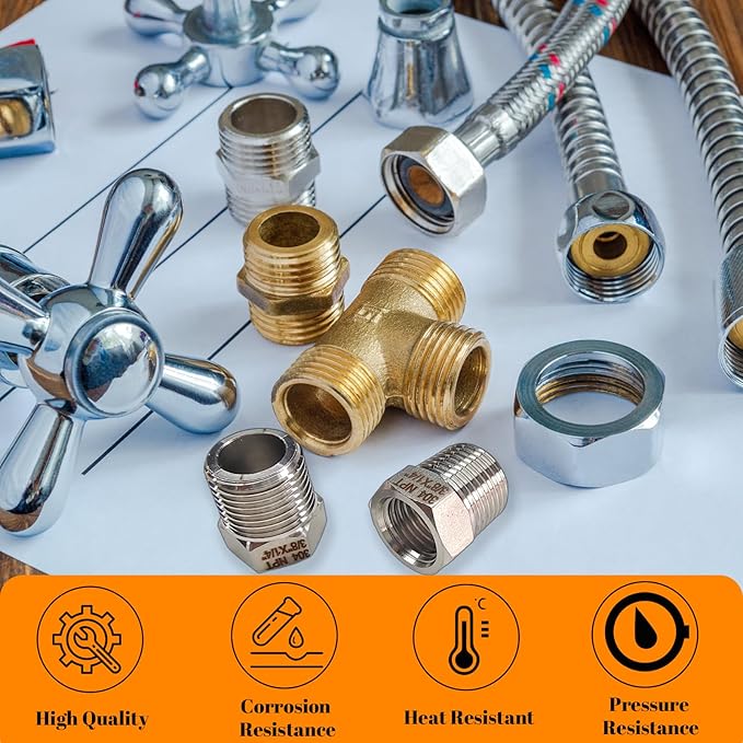 2 Pcs Stainless Steel Bushing 3/8" Male to 1/4" Female, 3/8" to 1/4" NPT Adapter Hex Stainless Steel Reducing Pipe Adapter Fitting Pipe Tube Adapter Convert