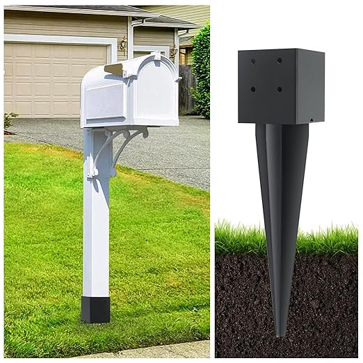 6 Pcs 4"x4" Fence Post Anchor Ground Spike 16"(Actual 3.6"x3.6") Heavy Duty Metal Fence Post Anchor with Black Powder-Coated for Deck,Fence,Porch,Railing,Mailbox