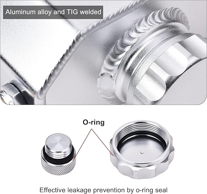 EVIL ENERGY Coolant Overflow Tank, Aluminum Coolant Reservoir Tank with Hose Kits, Universal Radiator Expansion Tanks 1L