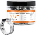 60pcs 5/8 inch PEX Cinch Clamps Rings, 304 Stainless Steel Single Ear Hose Clamps, Pex Crimp Rings for PEX Tubing Pipe Fitting Connections