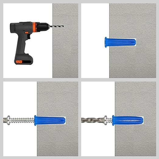 180PCS Conical Concrete Anchors and Screws Assortment Kit, 90PCS Concrete Wall Anchors, 90PCS Self Tapping Screws for Masonry Stucco Brick Cement Cinder Block Tile, with 2PCS Drill Bit