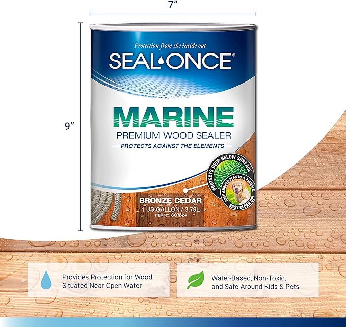 Seal-Once Marine Premium Wood Sealer - Waterproof Sealant - Wood Stain and Sealer in One - 1 Gallon & Bronze Cedar