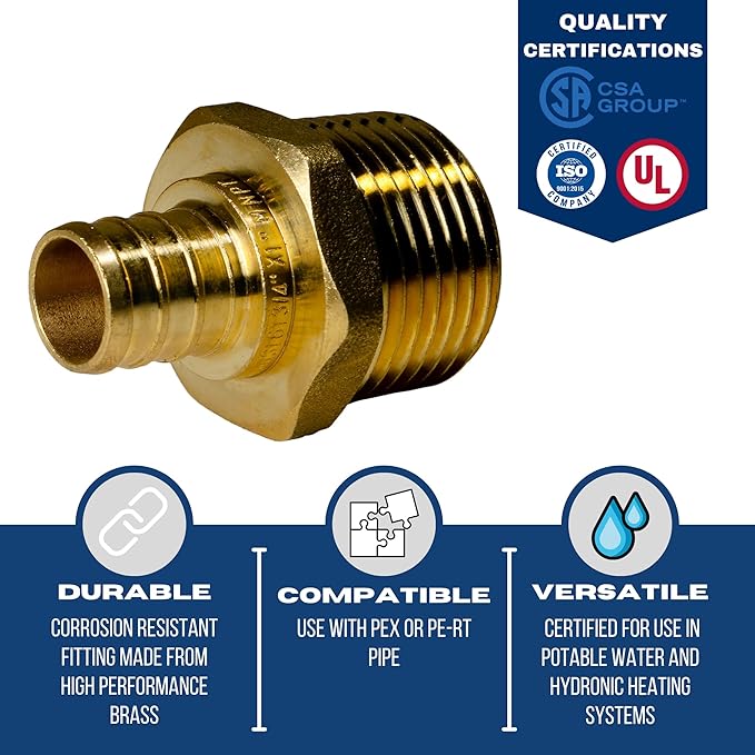 XFITTING 3/4 inch Pex x 1 inch Male NPT Adapter, 24-4-7=2X, 2 Pieces