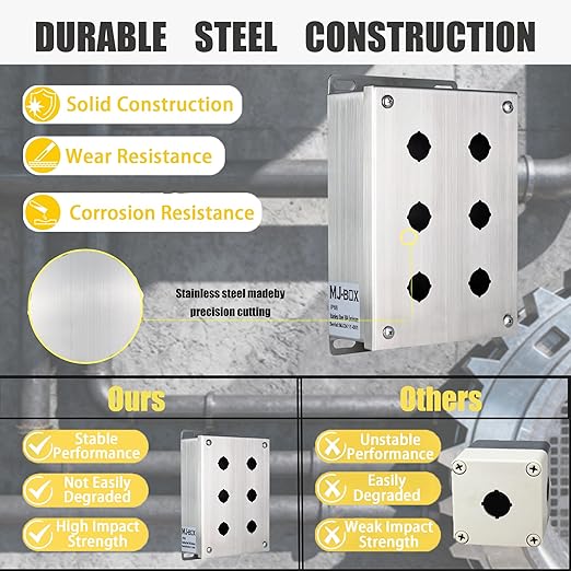 MJBOX 304 Stainless Steel 8 x6 x3 Push Button Box, IP66 Dustproof Outdoor Indoor Electrical Enclosure with Mounting Plate(Six Hole)