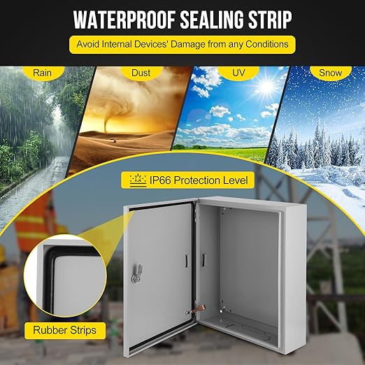 Outdoor Electrical Box,20x16x6 Steel Junction Box, NEMA 4X Electrical Enclosure Box IP66 Waterproof & Dustproof, Universal Electrical Project Box with Lock & Mounting Plate