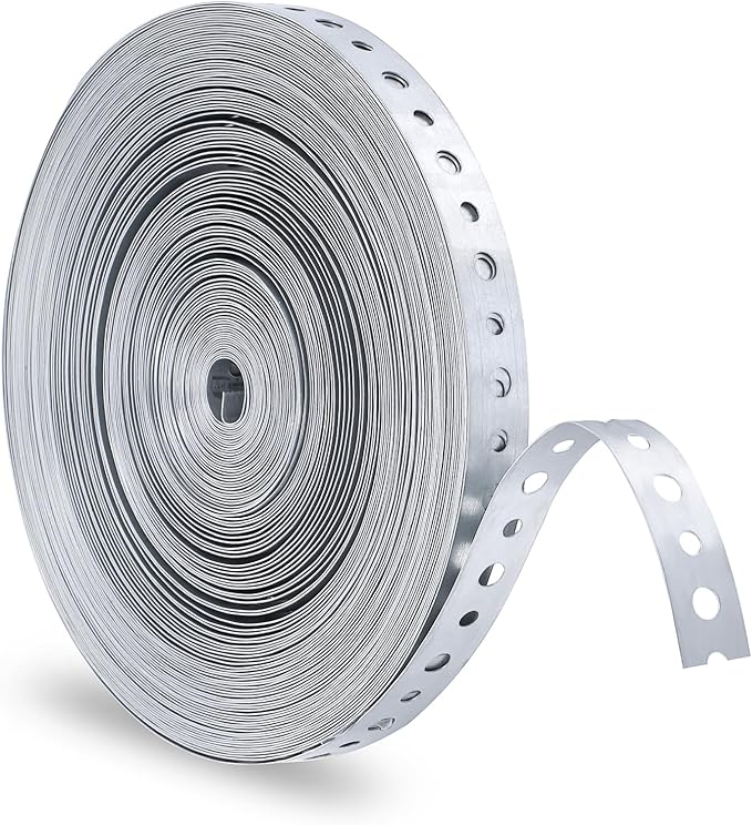 Galvanized Metal Pipe Strap, 100 Feet 24-Gauge Galvanized Hanger Straps, Pipe Hanger Strap Pipe Strap Metal Strap for Pipe Support Hanging and Flexible Trimming with Holes