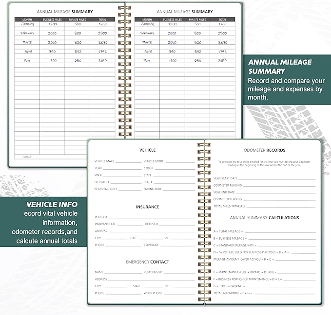 GOLDPEI Auto Mileage Log Book for Personal or Business, Vehicle Maintenance for Car, Miles Log Book for Taxes, Car Mileage for Expense Rocord Notebook, 5.9"x 8.6" Green