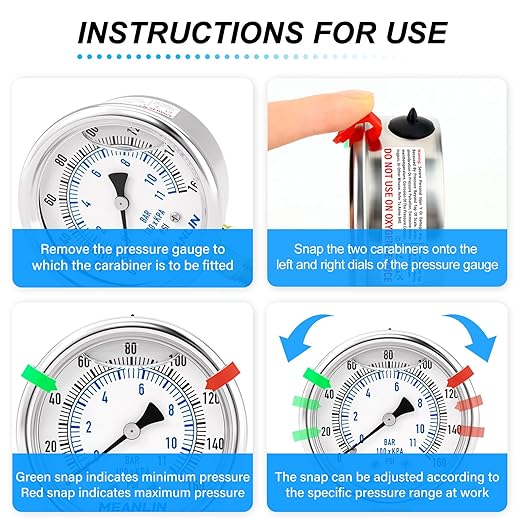 MEANLIN MEASURE 0~160Psi Liquid Filled Pressure Gauge Stainless Steel 1/4" NPT 2" FACE DIAL for Air Compressor RV Regulator Water Pressure Tester Lower Mount, with Hex Bushing and 2PCS Snaps