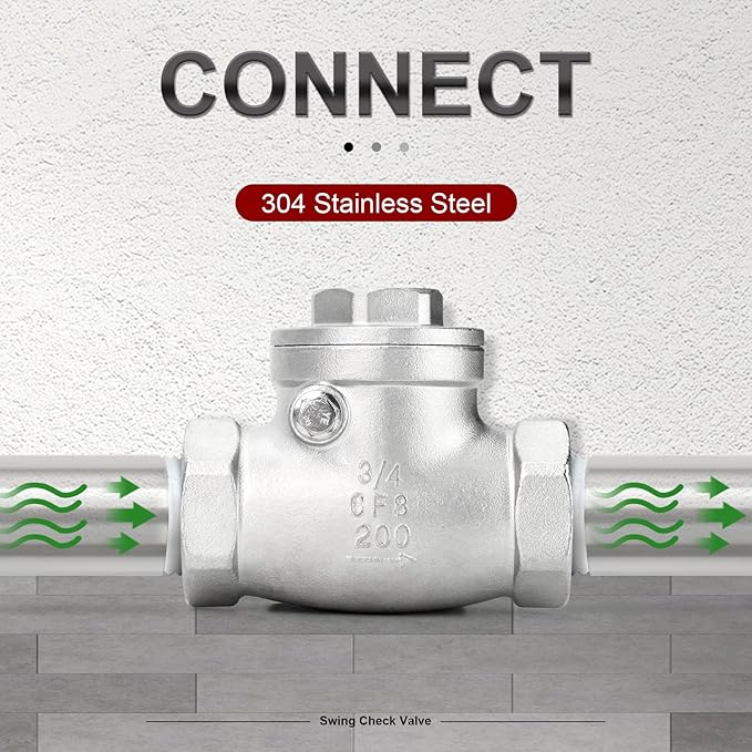 TAISHER 1PCS 304 Stainless Steel 3/4" NPT Female Swing Check Valve，Backflow Prevention, One Way Check Valve CF8 WOG 1000