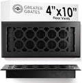 Floor Register 4x10 Vent Cover – Heavy-Duty Steel, Rustproof & Walkable Grates, Easy Drop-in Install, Adjustable Air Supply Switch - Decorative Honeycomb Design, Textured Black