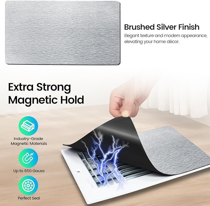 Magnetic Vent Covers, Extra Strong Magnets, Silver 5.5" x 12" (3 Pack) Ultra Thick 60mil, Complete Seal, Air Vent Covers for Home Floor, Ceiling, Wall Registers, HVAC, AC, and Heater Vents