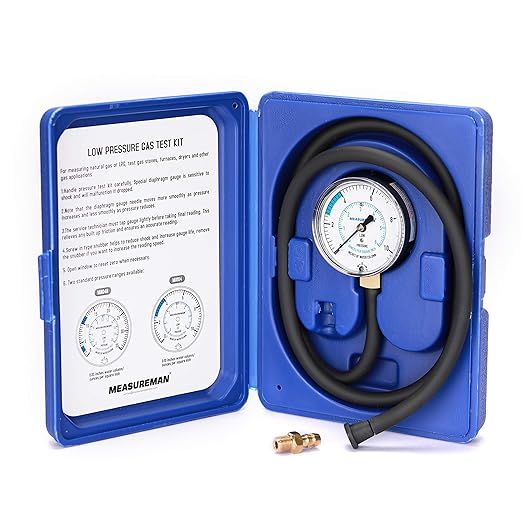 MEASUREMAN Natural Gas or LP Gas Manifold Pressure Test Kit, 0-10 "W.C., 1/4" NPT, 40" Length Hose