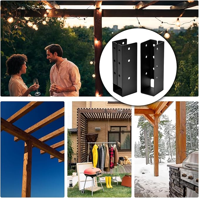 8 Pcs Upgraded Concealed Beam Hangers, 2"x6" Outdoor Concealed Flange, Q235B Steel Frame Bracket, Railing Bracket for Beam, Swing, Handrail, Fence 2"x6" (Black)