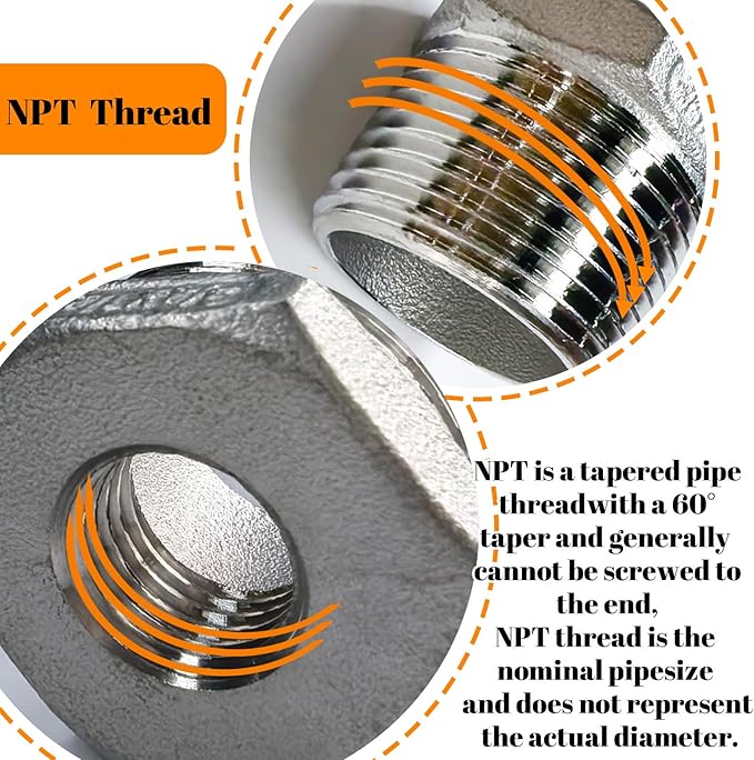 2 Pcs Stainless Steel Bushing 3/4" Male to 1/4" Female, 3/4" to 1/4" NPT Adapter Hex Stainless Steel Reducing Pipe Adapter Fitting Pipe Tube Adapter Convert