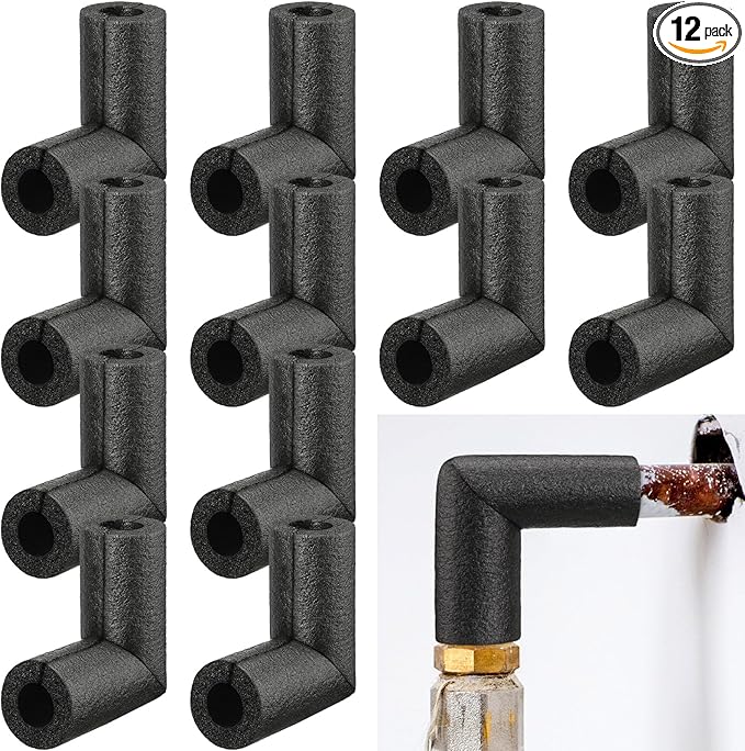 Frienda 12 Pack Pipe Insulation Foam Tube Elbow Insulation Tubing Elbows Water Freeze Protection Heat Preservation Foam Tube for Tubing Outdoor Water Pipe Protection (3/4 Inch,Stylish)