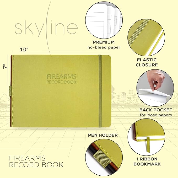 Skyline Firearms Acquisition & Disposition Record Book – Hardcover Gun Log Book for Firearm Dealers & Personal Use – Log Book for Receipt & Disposition Records, 10x7″(Olive Green)