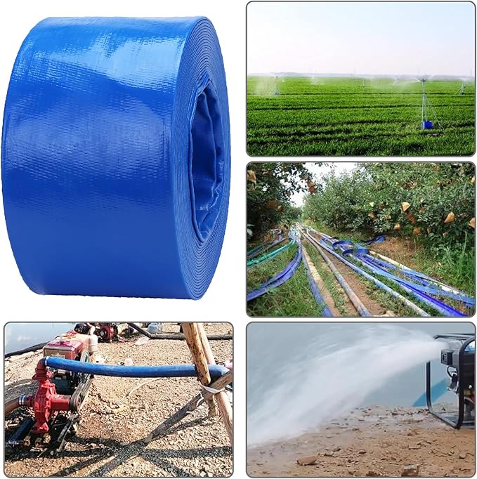 Lay-Flat Pool Backwash Hose - 4" x 50Ft Reinforced Heavy Duty PVC Discharge Hose Weather-Proof Vinyl Pool Drain Hose for Water Transfer with 2 clamps