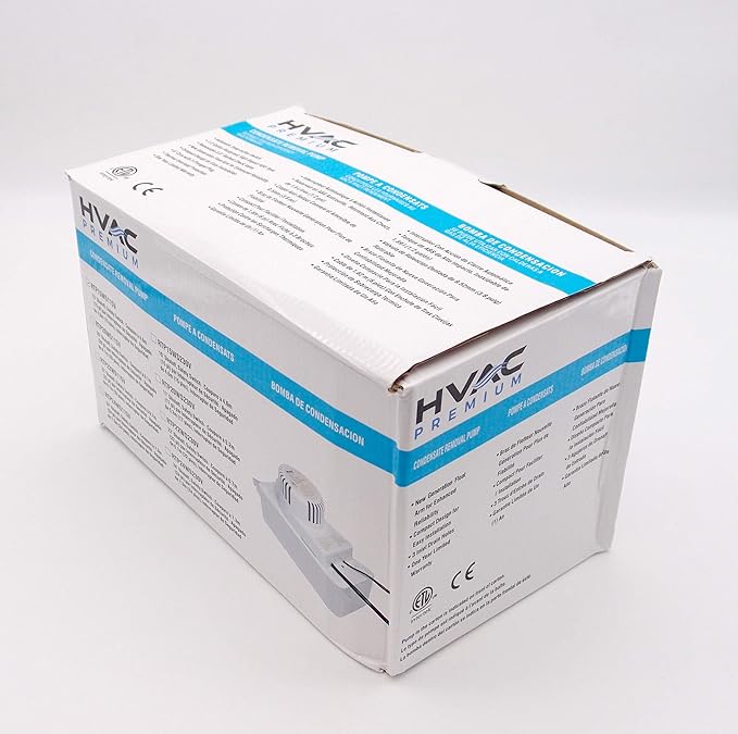 HVAC Premium Condensate Removal Pump – Tank Pump 2.2L RTP15WS115V with 3/8" x 15' Pipe All in White – Automatic Safety Switch Sensor - 115V/60HZ