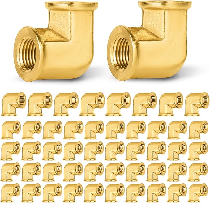 50-PCs HeSun Brass Pipe Fitting, 1/8" x 1/8" NPT Female 90-Degree Barstock Street Elbow