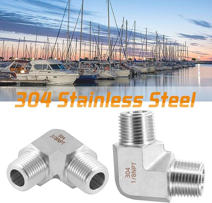 Stainless Steel Pipe Fitting 90 Degree Barstock Street Elbow 3/8" NPT Male x 3/8" NPT Male 2 Pack
