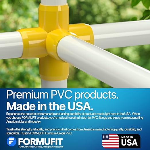 FORMUFIT 3/4" 5-Way Cross Furniture Grade PVC Fitting in Yellow, Made in USA, UV-Resistant, Impact-Proof, 1.050” Actual Socket Diameter (Pack of 8) - F0345WC-YE-8