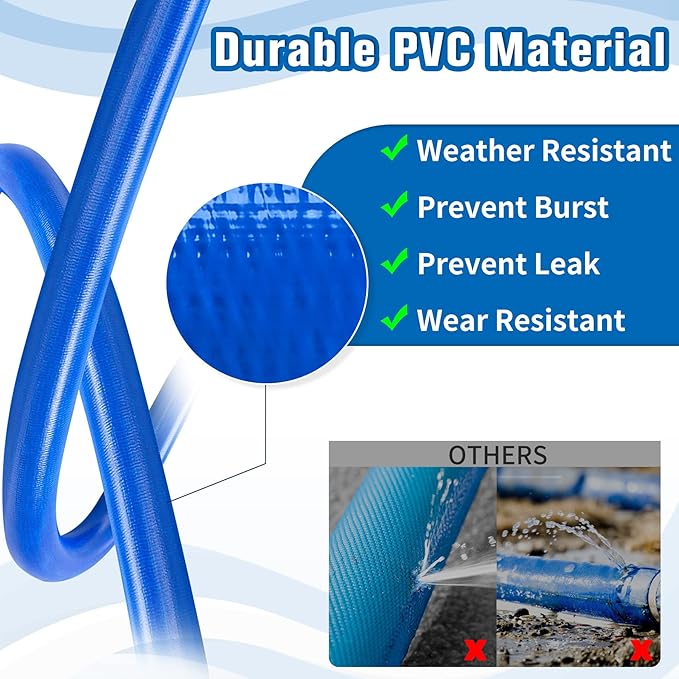 1.5 IN x 60FT Pool Backwash Hose Heavy Duty Drain Discharge Double PVC Layflat Hose with 2 Clamps, Weatherproof Burst Resistant for Water Transfer, Sump Pump, Pool Filter, Pool Drain (18.3M, Blue)