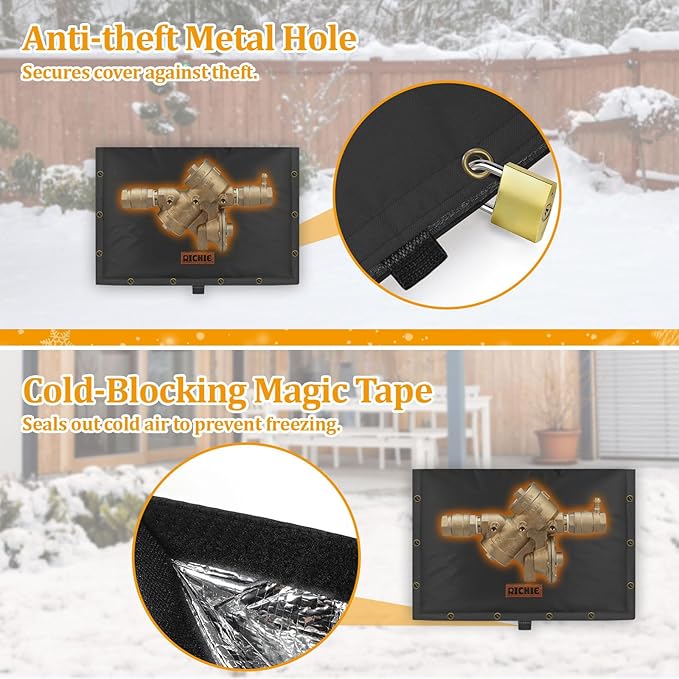 Backflow Preventer Insulated Cover (5°F) for Winter Freeze Protection, 21"W x 16"H Thickened Pressure Reducing Value & Well Pump Cover, Outdoor Waterproof Insulation Pouch for Sprinkler Valve, Black