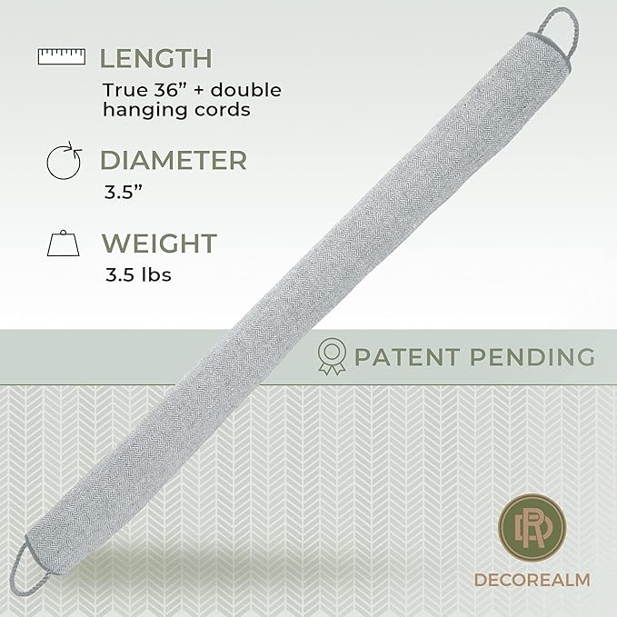 Under Door Draft Stopper and Blocker, Draft Guard for Doors and Windows, Decorative Fabric Cylinder Blocker Provides Weighted Door Insulation by DECOREALM (Grey, 36 Inches)