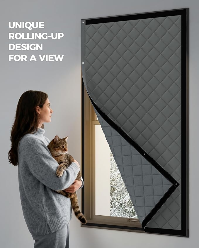 Window Insulation for Winter, Curtain Size 39 x 32 Inch, Thermal Insulated Window Cover Kit, Oxford Cloth Thick Cotton Filled, Fits up to 36'' × 30'' Windows, Grey