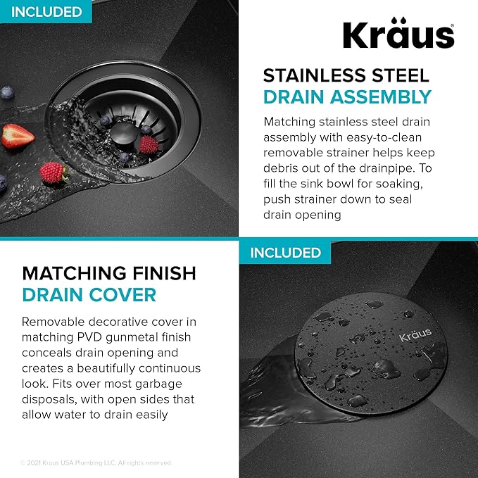 KRAUS Kore Workstation 27-inch Undermount 16 Gauge Black Stainless Kitchen Sink, Single Bowl Kitchen Sink in PVD Gunmetal Finish with Accessories, KWU110-27-PGM