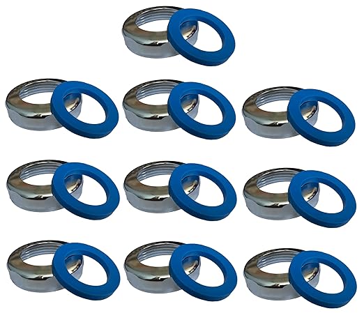EZ-Fluid 1-1/2" x 1-1/4" Universal Reducing Brass Slip Joint Nut and Blue Heavy Duty Reducing Washer Gasket,Chrome for Under Sink Lavatory Kitchen Sink Tubular (10)