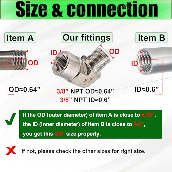 3/8" NPT Female x 3/8" NPT Male 90 Degree Street Elbow Pipe Fitting, 304 Stainless Steel Forged Barstock Street Elbow Adapter, Heavy Duty 5800PSI Pipe Fitting Connector (male x female,3/8")