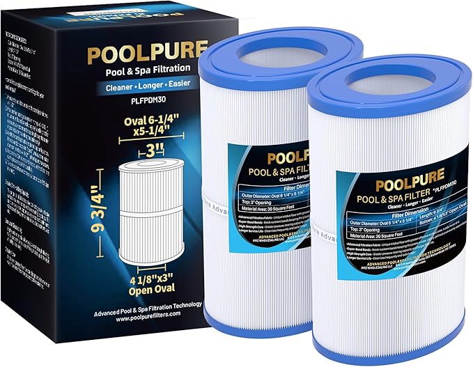 POOLPURE Oval Filter Spa Filter PDM30 Compatible with Dream Maker Hot Tubs 461269, 30 sq.ft Hot Tub Filter Cartridge 2PACK