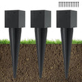 3 Pcs 4"x4" Fence Post Anchor Ground Spike 16"(Actual 3.6"x3.6") Heavy Duty Metal Fence Post Anchor with Black Powder-Coated for Deck,Fence,Porch,Railing,Mailbox