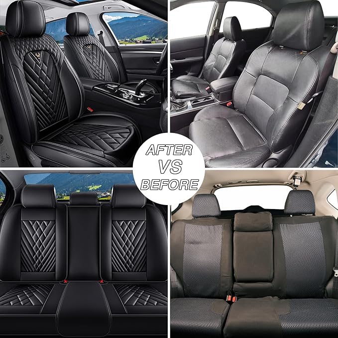 Car Seat Covers for Jaguar E-PACE 2018-2024,Breathable Nappa Leather Car Seat Protector,Front Seat Covers Automotive Seat Cushion with Airbag Compatible(Front Seats,Black)