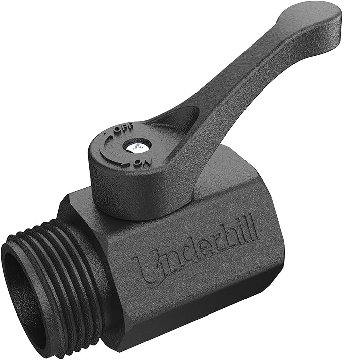 Underhill Garden Hose Shut Off Valve 3/4-Inch Thread, Plastic Nozzle Connector Attachment, Heavy-Duty Fittings, CV075P