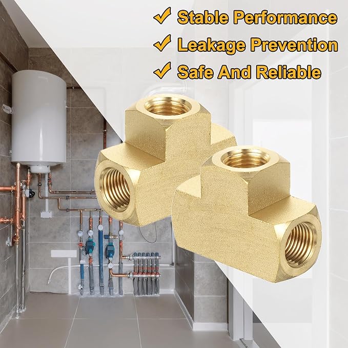 PATIKIL Brass Tee Fitting, 2Pcs 1/8" x 1/8" x 1/8" NPT Female Pipe 3 Way Forged Brass Barstock Street T-Fittings Pipe for Water Gas Refrigeration