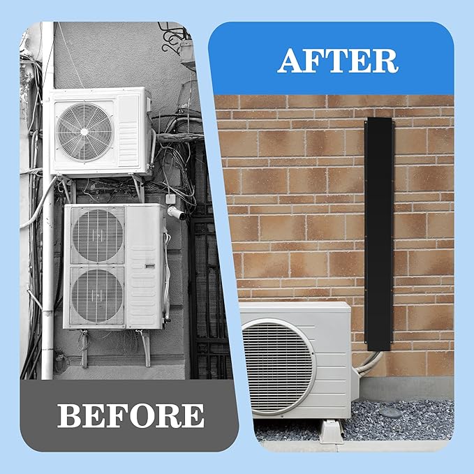 LyPrem 4" W x 6.5Ft L Metal Line Set Cover Kit - Decorative AC Pipe Cover for Ductless Mini Split/Central Air Conditioner/Heat Pump Systems, Black