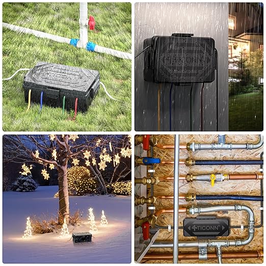 TICONN Outdoor Electrical Box, IP54 Splash-Proof Outdoor Extension Cord Cover, Protects Power Strip, Plug, Socket, Timer, Holiday Lights (Black, Large)