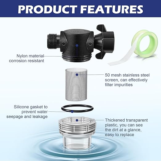 Dreyoo Water Pump Strainer Filter, Compatible with Shurflo Swivel Nut 255-315, 1/2 Inch Fitting with 50 Mesh Stainless Steel Screen and 6.6 FT Tape