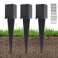 3 Pcs 4"x4" Fence Post Anchor Ground Spike 22"(Actual 3.6"x3.6") Heavy Duty Metal Fence Post Anchor with Black Powder-Coated for Deck,Fence,Porch,Railing,Mailbox
