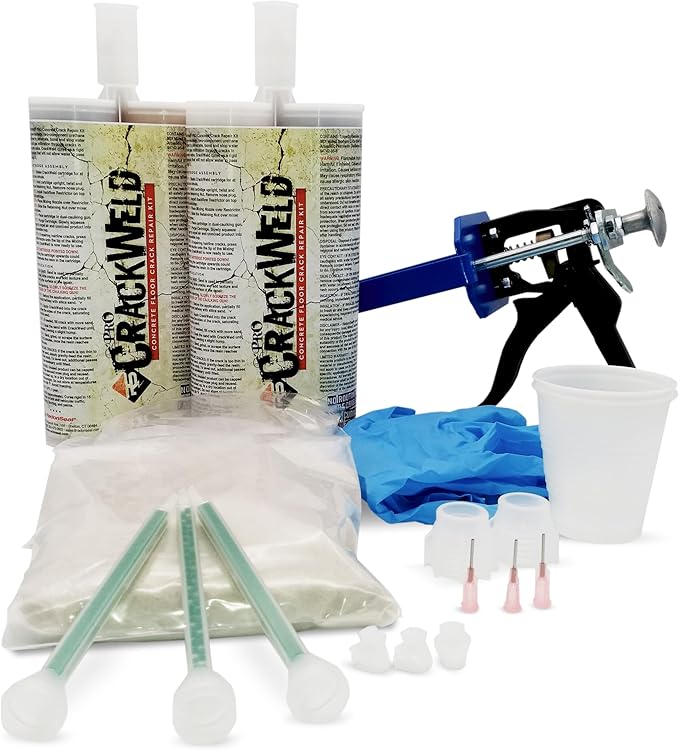 CrackWeld PRO Concrete Floor Repair Kit – Seal Cracks in Basement Slabs, Driveways, Garages, Pool Decks, and More. Indoor/Outdoor. Fast-Curing. No Grinding Needed. Complete Repair Kit.
