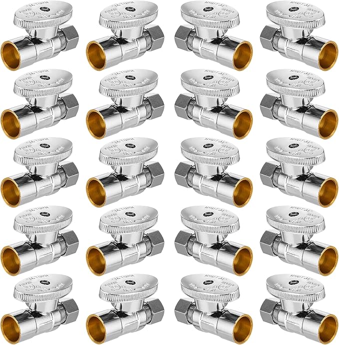 20-PCs HeSun Straight Stop Valve, 1/2" Sweat x 3/8" OD Compression Straight Stop, 1/4 Turn Shut Off Valve for Bathroom(VALVE093-20)